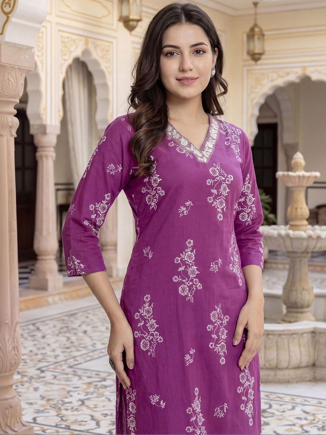 Indo Era Women Floral Printed Regular Sequinned Pure Cotton Kurta with Trousers & With Dupatta thumbnail 4