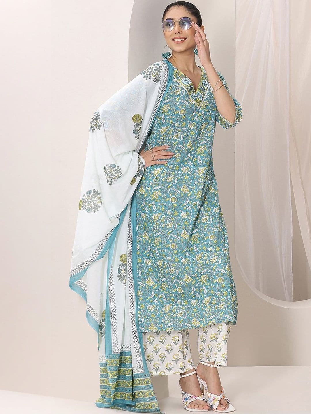 Libas Women Floral Printed Regular Kurta with Trousers & With Dupatta thumbnail 7