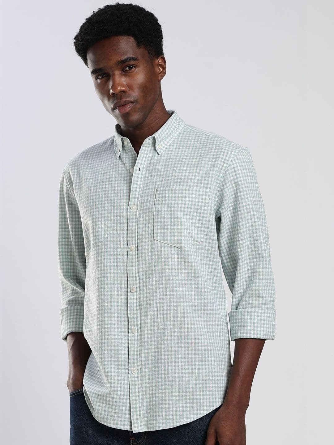 HERE&NOW Men Gingham Checks Checked Casual Shirt thumbnail 6
