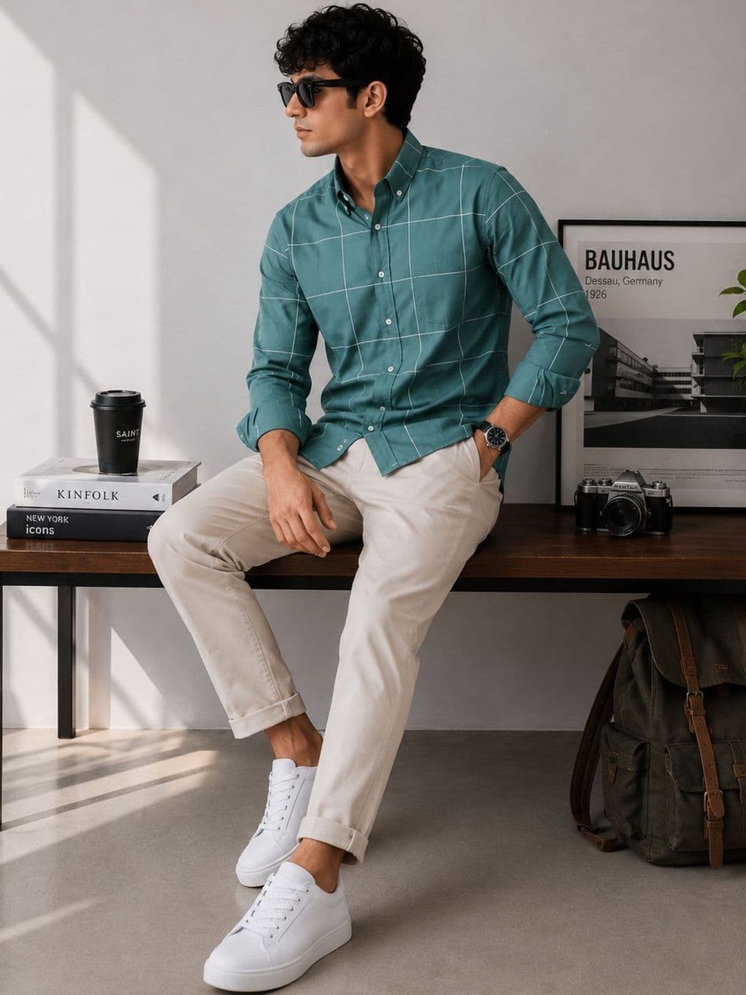 HERE&NOW Men Classic Windowpane Checks Checked Casual Shirt thumbnail 3