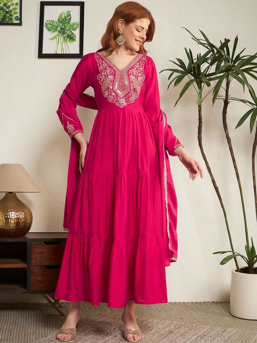 Honky Tonky Embellished V-Neck Ethnic Dress - view 1