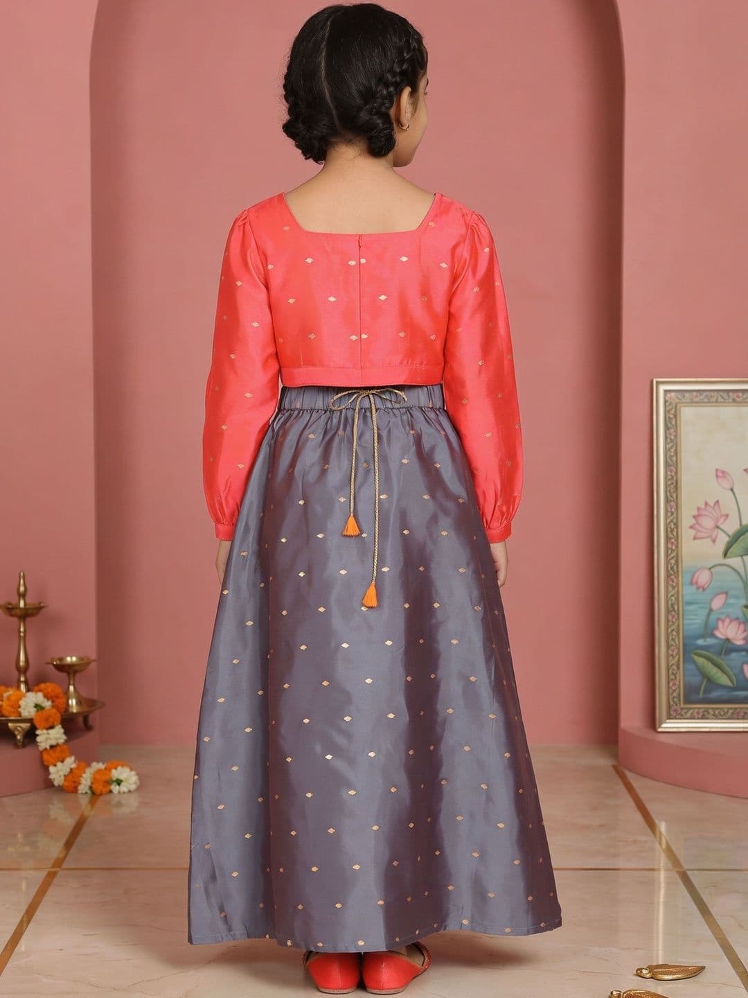 KiddoPanti Girls Embellished Ready to Wear Lehenga Choli Set thumbnail 4
