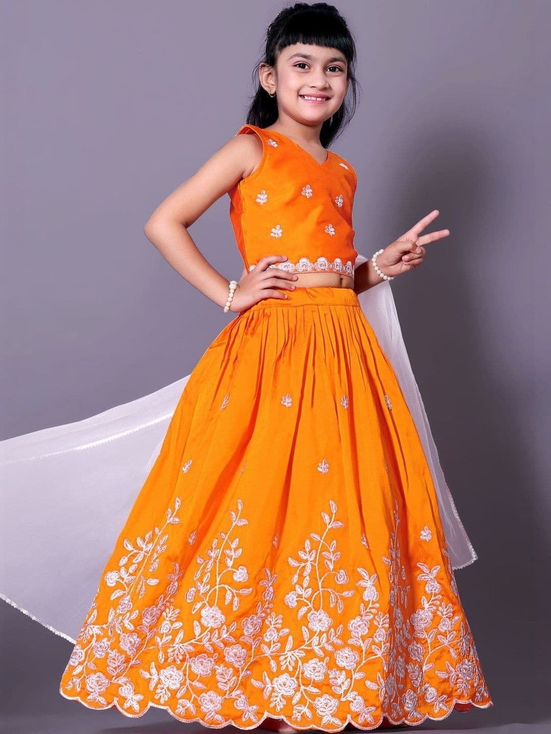 RJ ONLINE Girls Embroidered Thread Work Tie and Dye Ready to Wear Lehenga & Blouse With Dupatta thumbnail 5