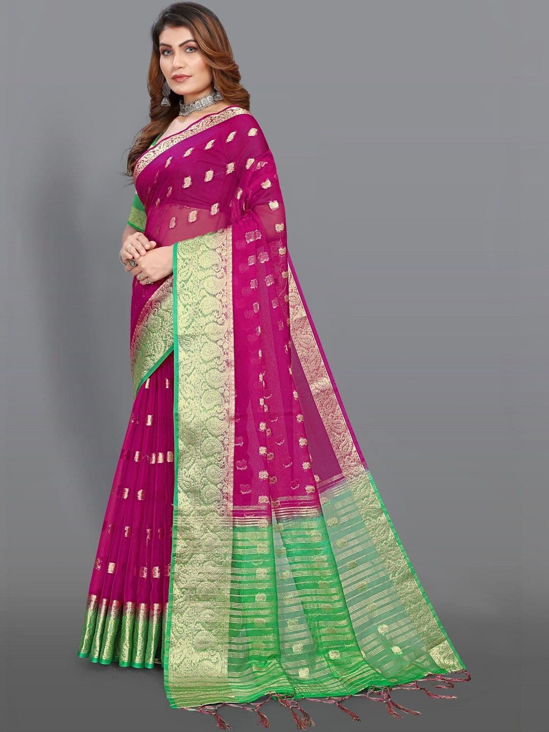 KOTHARI LGF Woven Design Zari Organza Heavy Work Bandhani Saree thumbnail 4