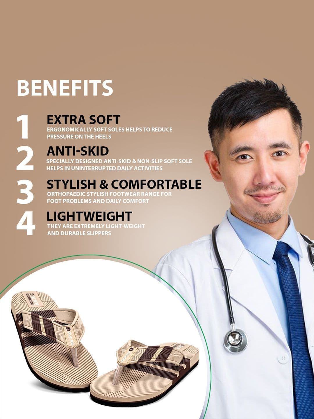 DOCTOR FEEL SOFT Men Striped Thong Flip-Flops thumbnail 3