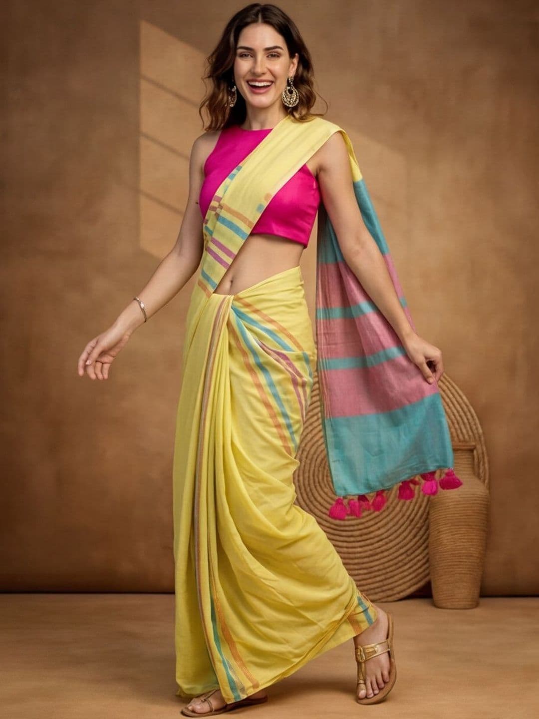 Jaipur Kurti Striped Pure Linen Handloom Saree thumbnail 2