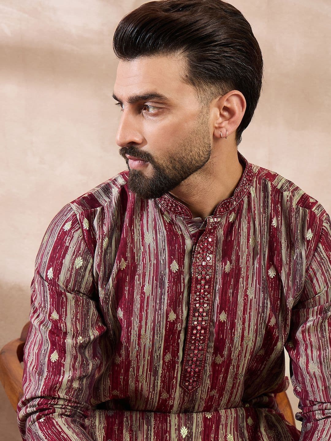 House of Pataudi Printed Mandarin Collar Knee Length Straight Kurta thumbnail 6