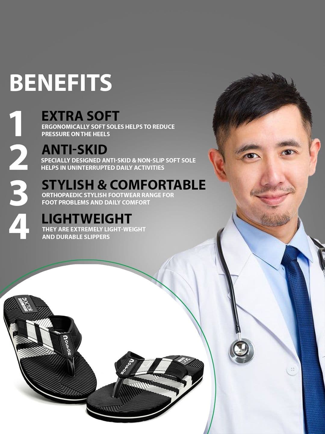 DOCTOR FEEL SOFT Men Striped Thong Flip-Flops thumbnail 7