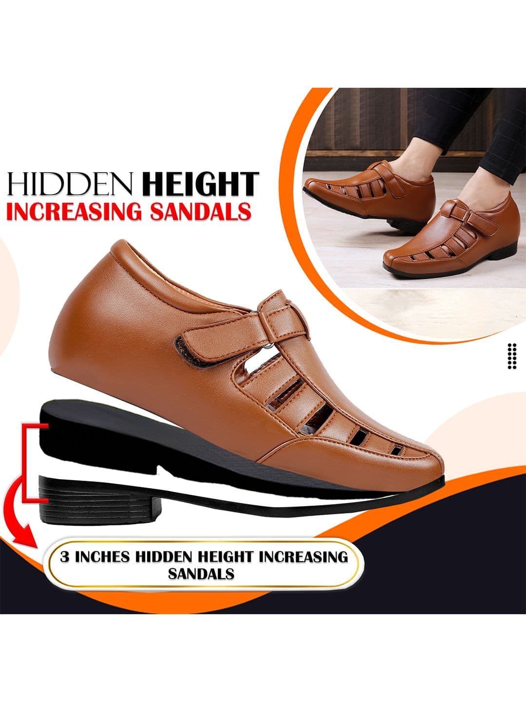 Bxxy Men Tan Elevator Increasing Casual Sandal Shoes thumbnail 6
