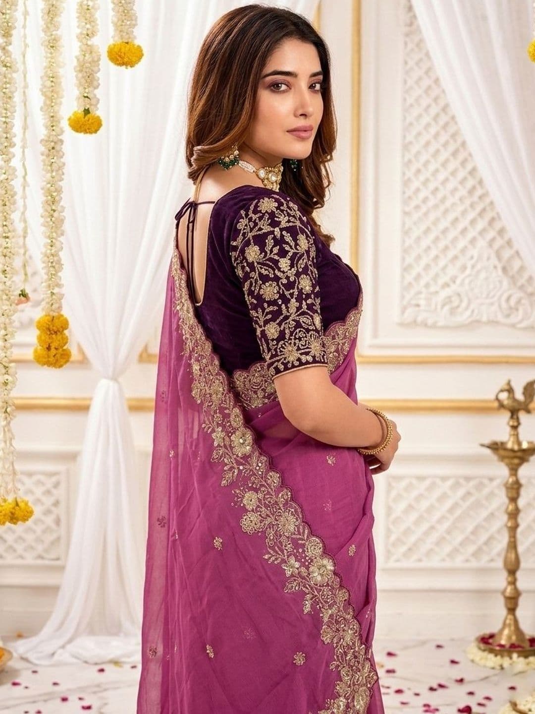 Mitera Floral Embroidered Poly Georgette Heavy Work Saree thumbnail 3