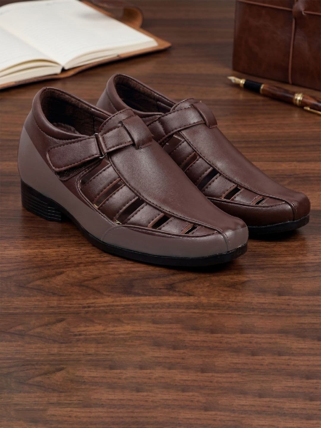 Bxxy Men Brown Solid Invisible Height Increasing 3 Inch Semi-Formal Sandals - view 1