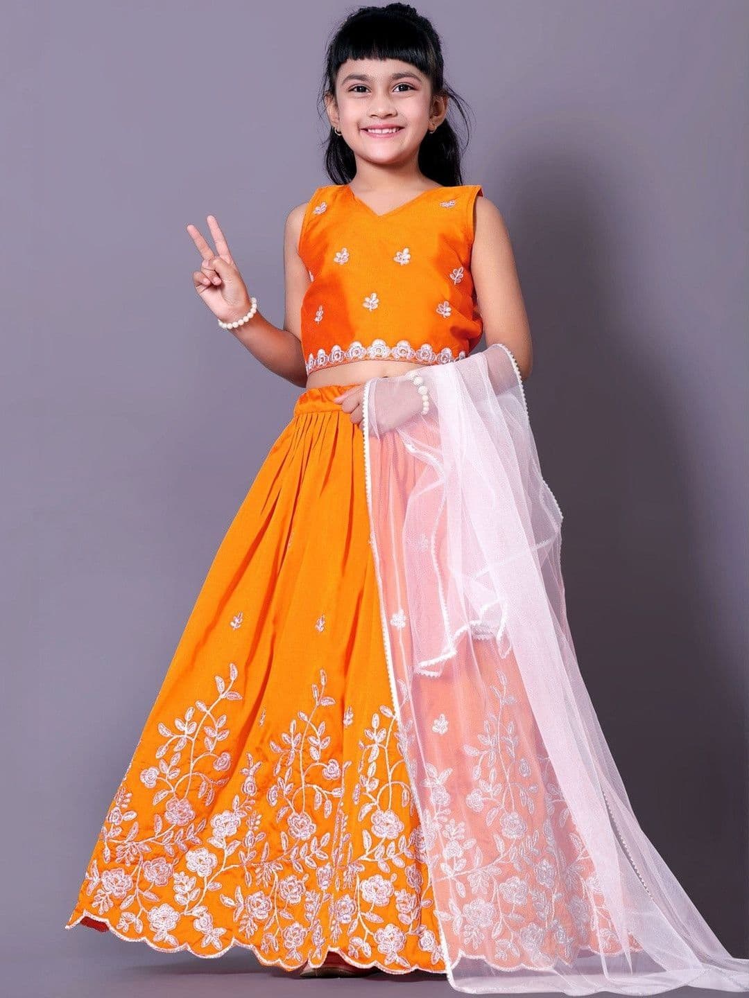 RJ ONLINE Girls Embroidered Thread Work Tie and Dye Ready to Wear Lehenga & Blouse With Dupatta thumbnail 3