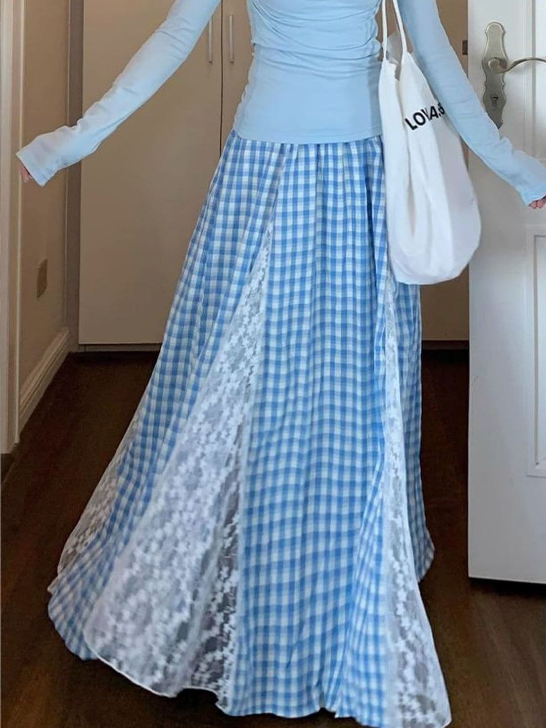 Suo Women Lace Checked Tiered Maxi A-Line Skirt - view 1