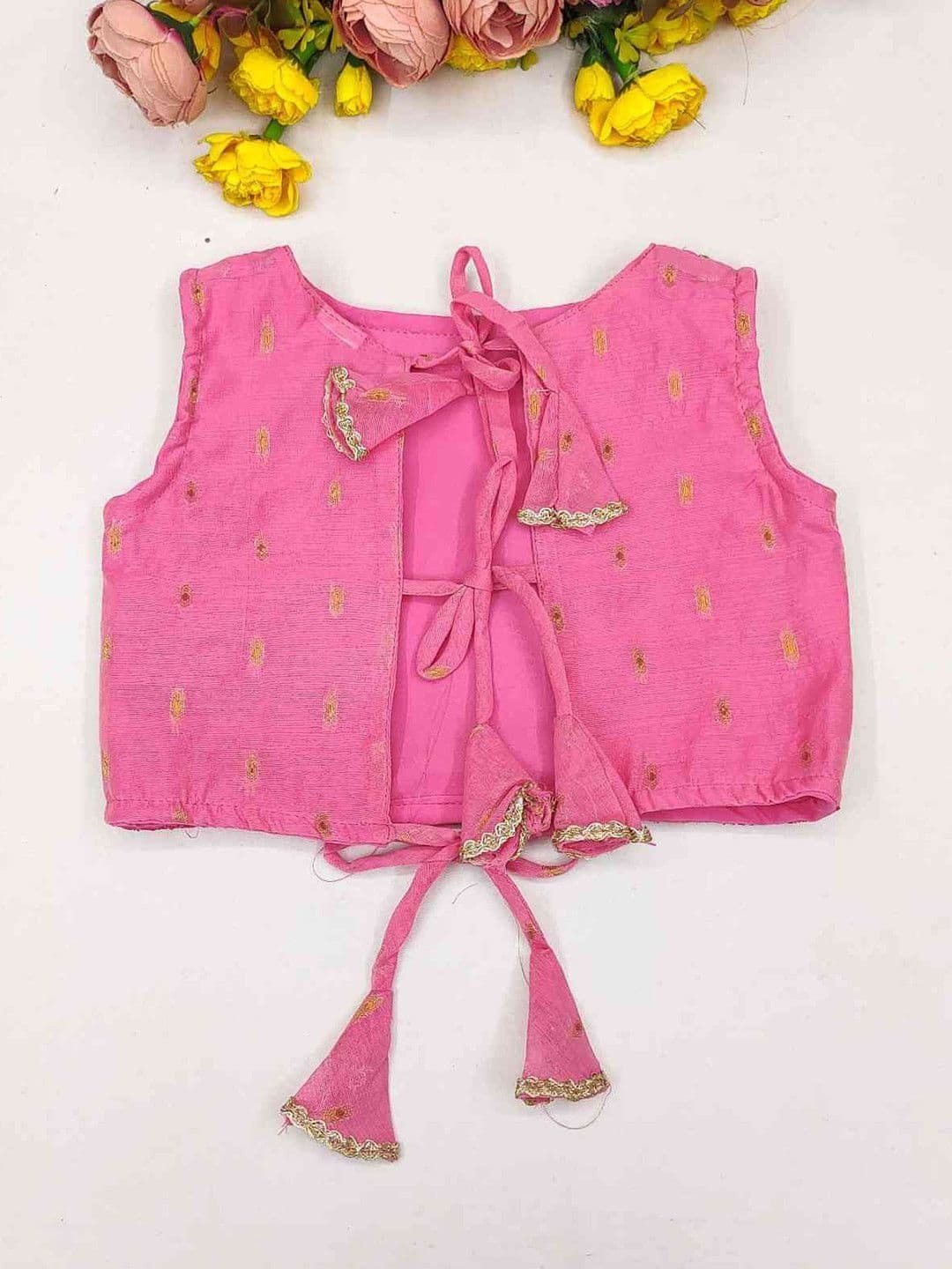 RJ ONLINE Girls Mirror Work Tie and Dye Semi-Stitched Lehenga & Blouse With Dupatta thumbnail 4