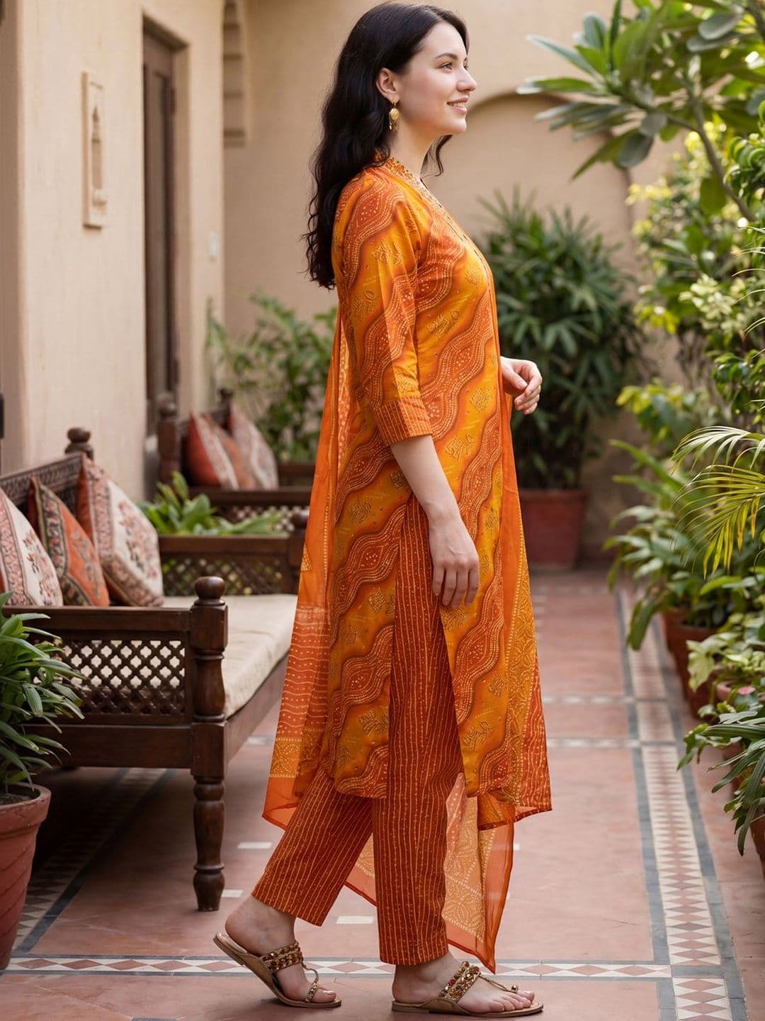 Indo Era Women Ethnic Motifs Printed Regular Thread Work Kurta with Trousers & With Dupatta thumbnail 4