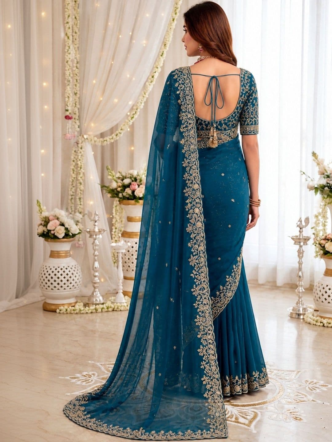 Mitera Embellished Embroidered Poly Georgette Heavy Work Saree thumbnail 4