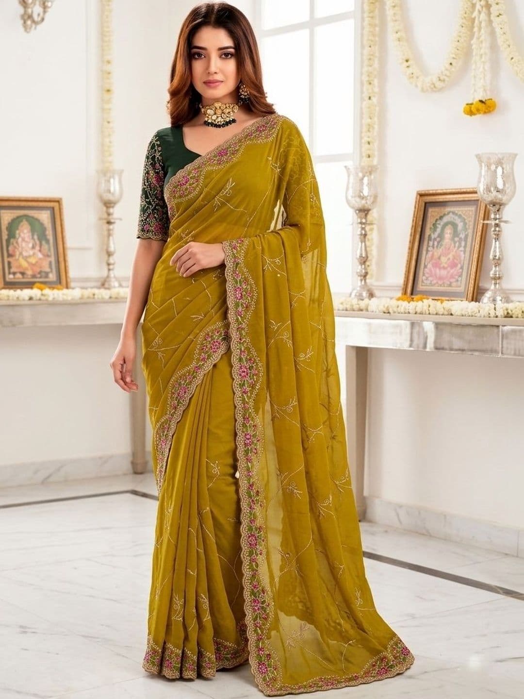 Mitera Embellished Embroidered Poly Georgette Heavy Work Saree - view 1