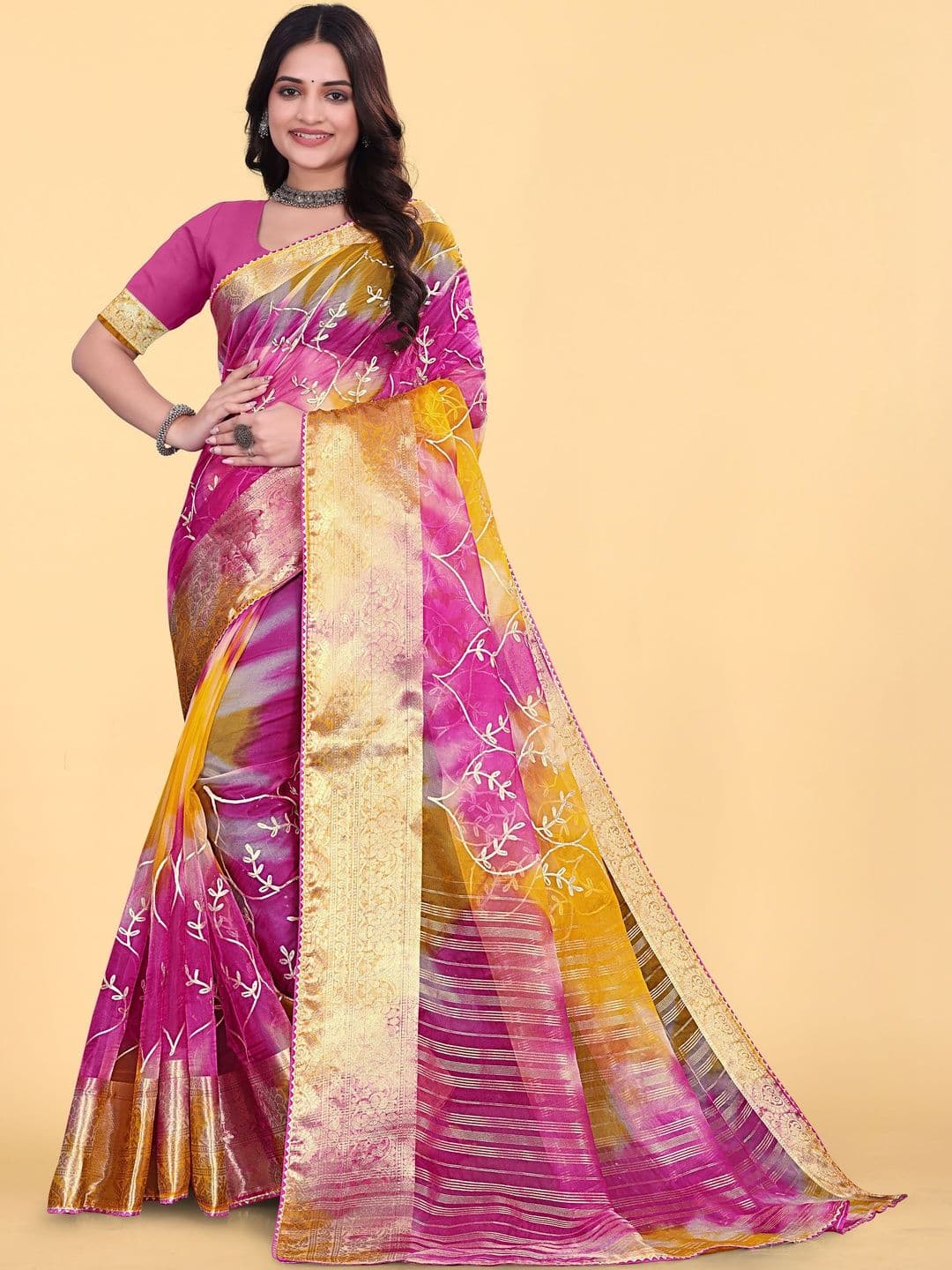 KOTHARI BS Tie and Dye Embroidered Organza Patola Saree - view 1
