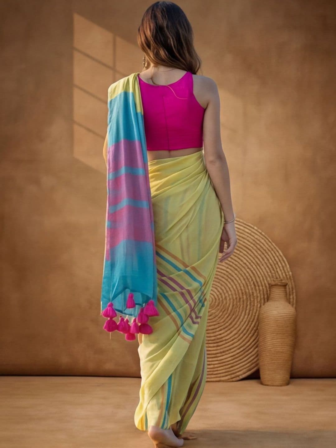 Jaipur Kurti Striped Pure Linen Handloom Saree thumbnail 3