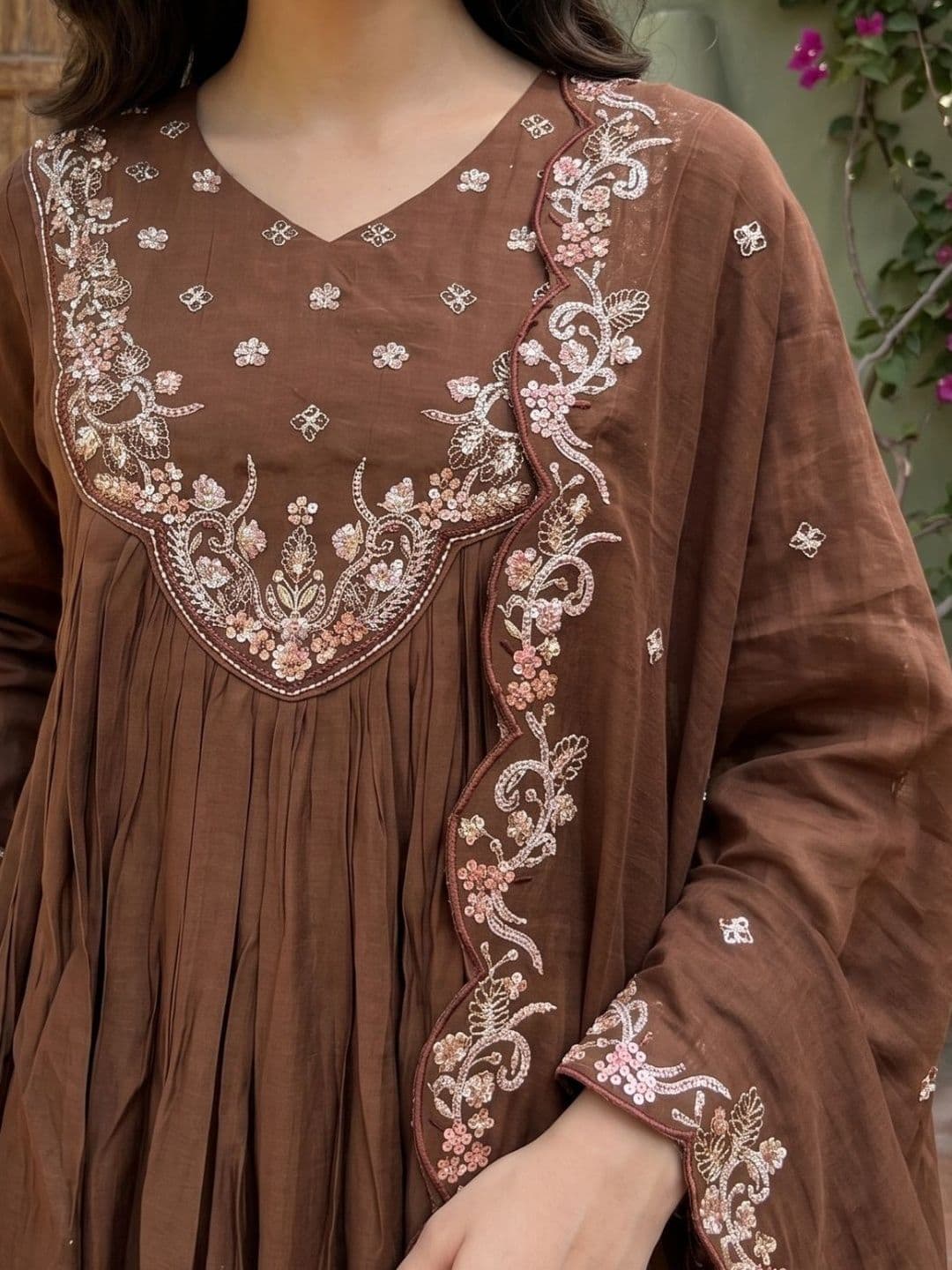 KRYSAL Women Ethnic Motifs Embroidered Panelled Thread Work Kurta with Trousers & With Dupatta thumbnail 4