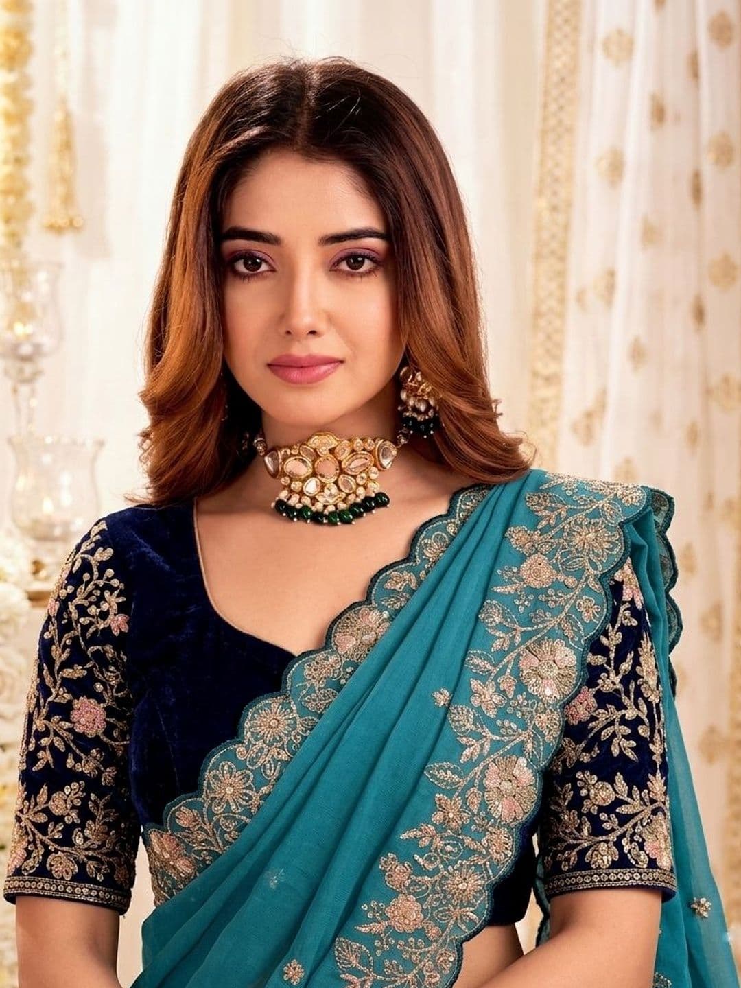 Mitera Ethnic Motifs Embroidered Poly Georgette Heavy Work Saree thumbnail 3