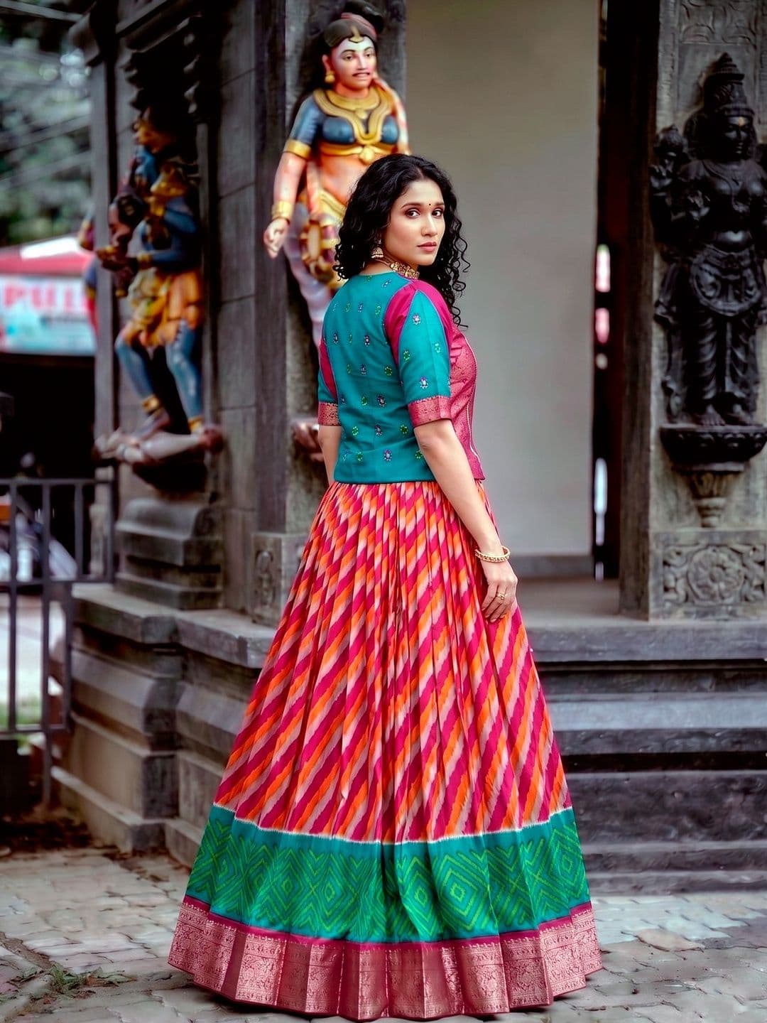 LOOKNBOOK ART Tasar Silk Leheriya Print Lehenga Choli with Rich Zari Weaving Work thumbnail 2