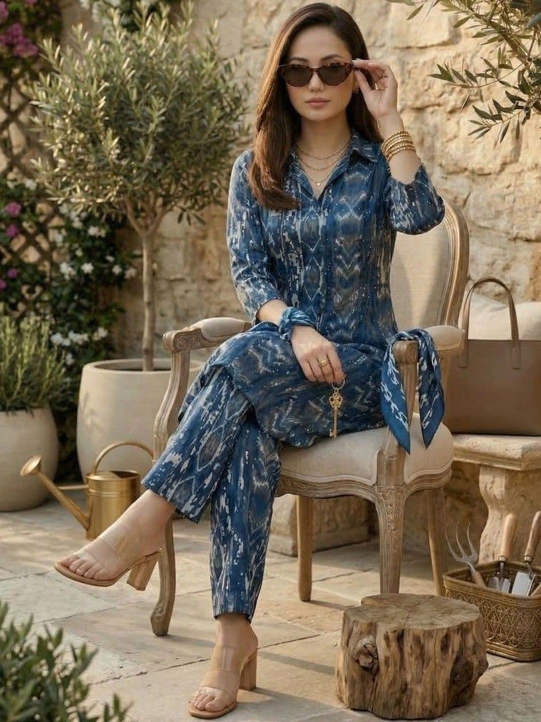 Demirner Women Ethnic Motifs Printed Regular Pure Cotton Kurta with Trousers thumbnail 4
