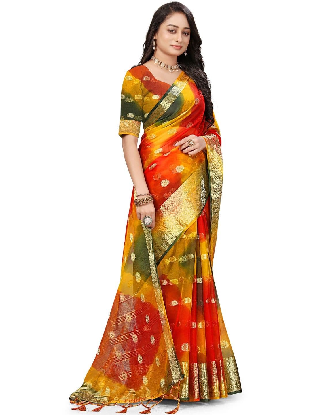 KOTHARI BS Bandhani Zari Organza Patola Saree thumbnail 4