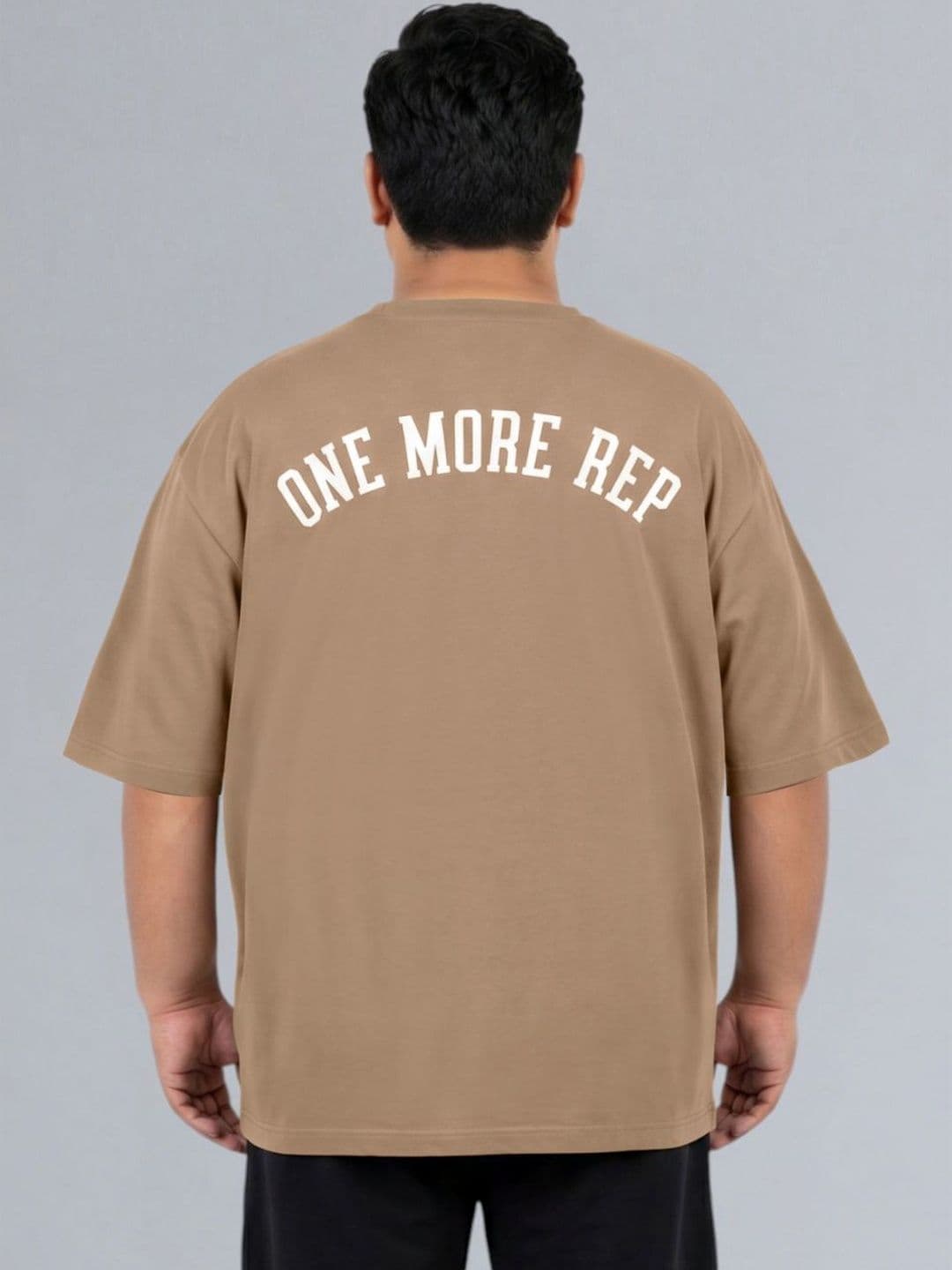CULT Men's Beige One More Rep Graphic Plus Size Oversized Fit T-shirt thumbnail 3