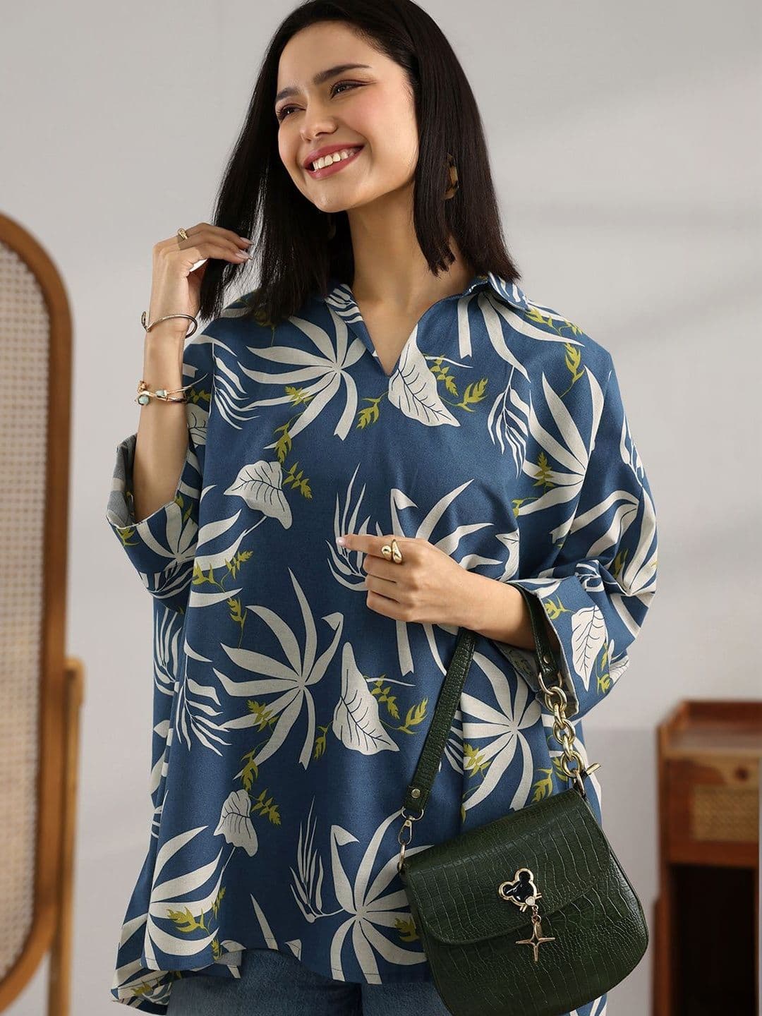 Libas Botanical Printed Shirt Collar Kurti thumbnail 2