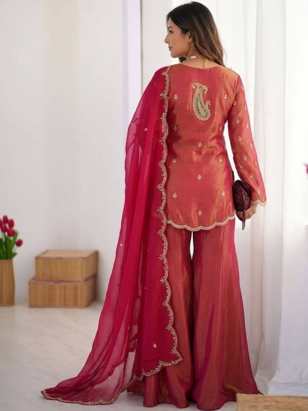 HERE&NOW X fwd Women Ethnic Motifs Embroidered Regular Thread Work Kurta with Sharara & With Dupatta thumbnail 4