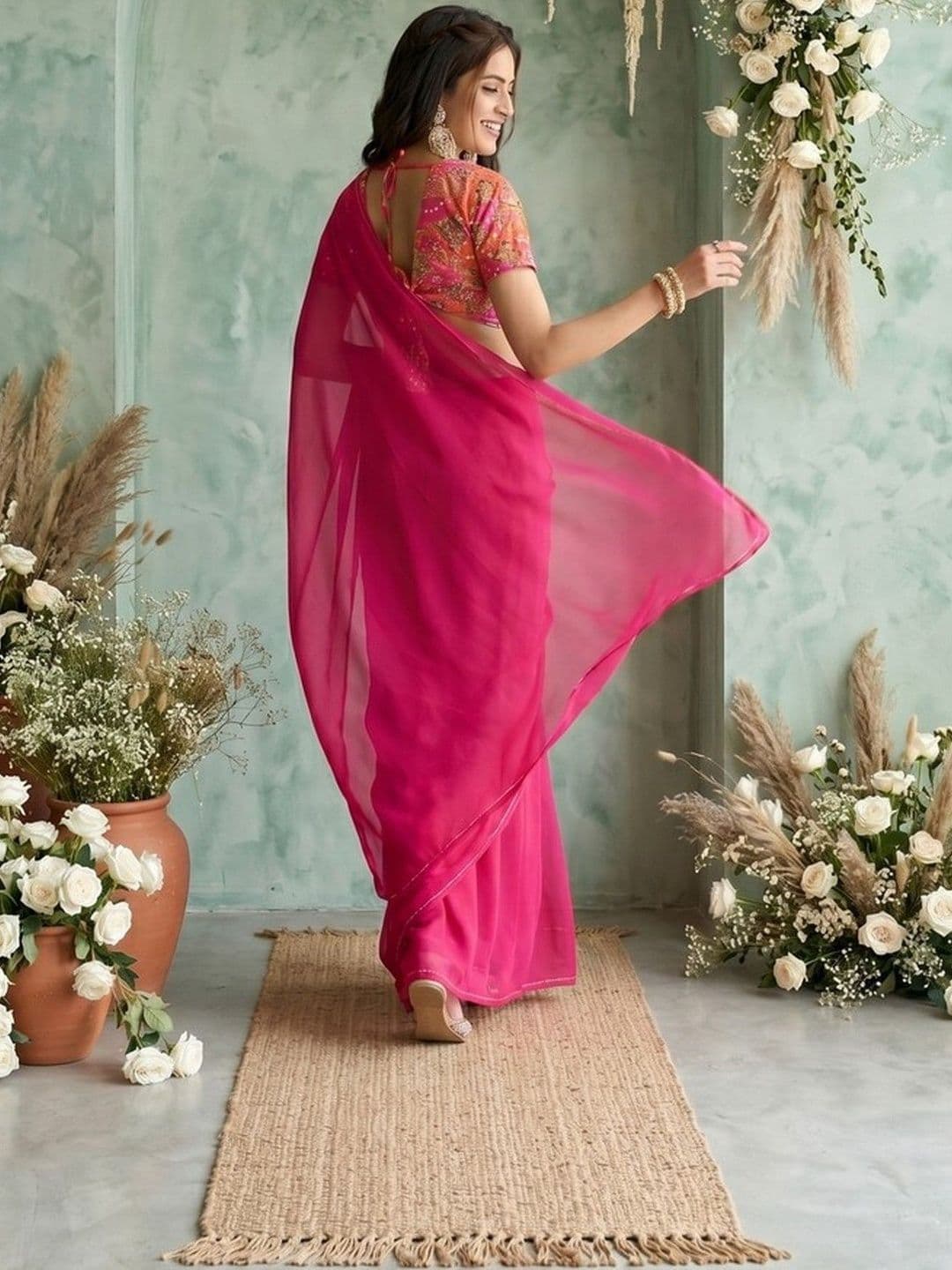 Mitera Embellished Beads and Stones Poly Georgette Saree thumbnail 3