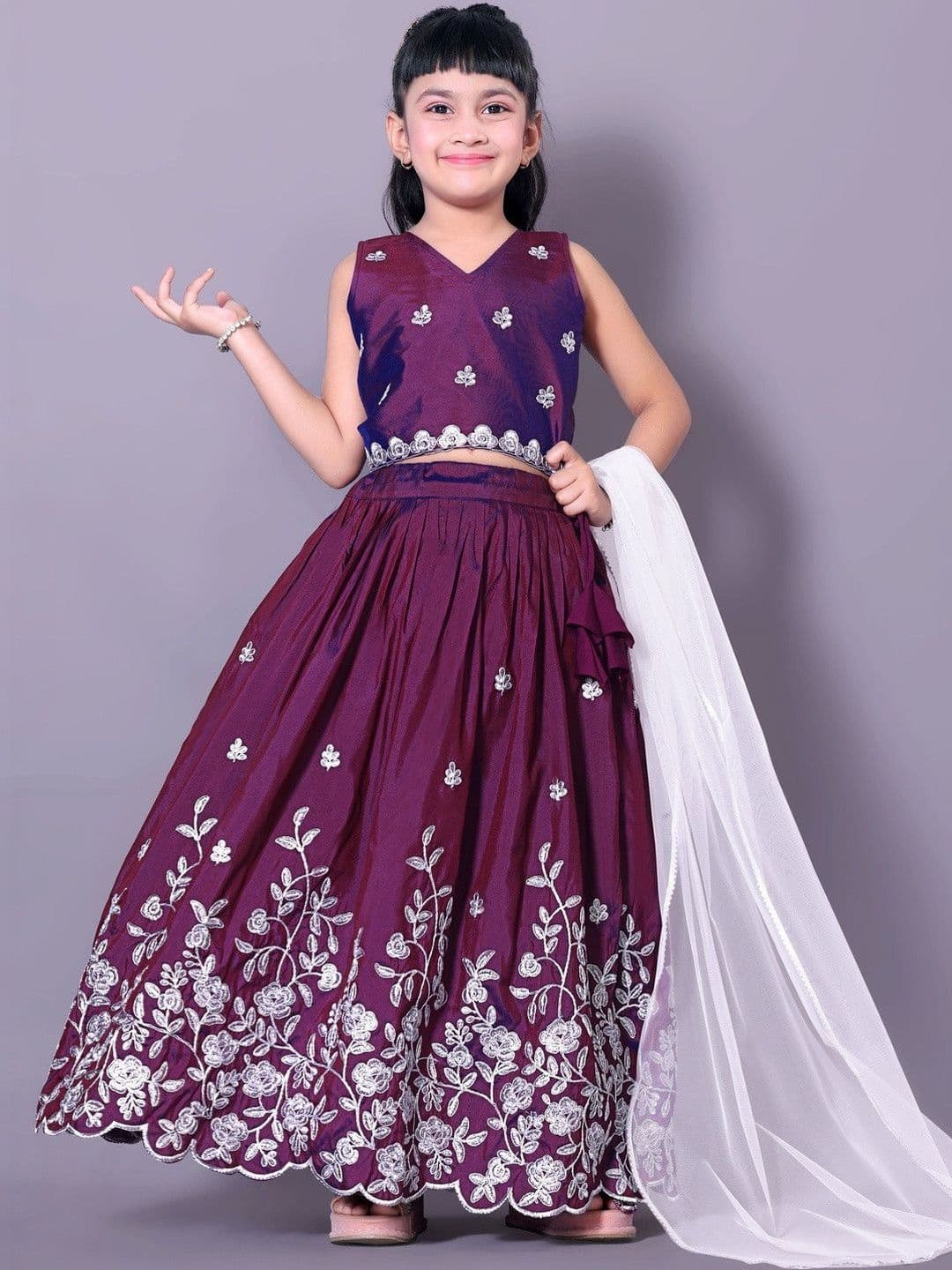 RJ ONLINE Girls Embellished Tie and Dye Ready to Wear Lehenga & thumbnail 3