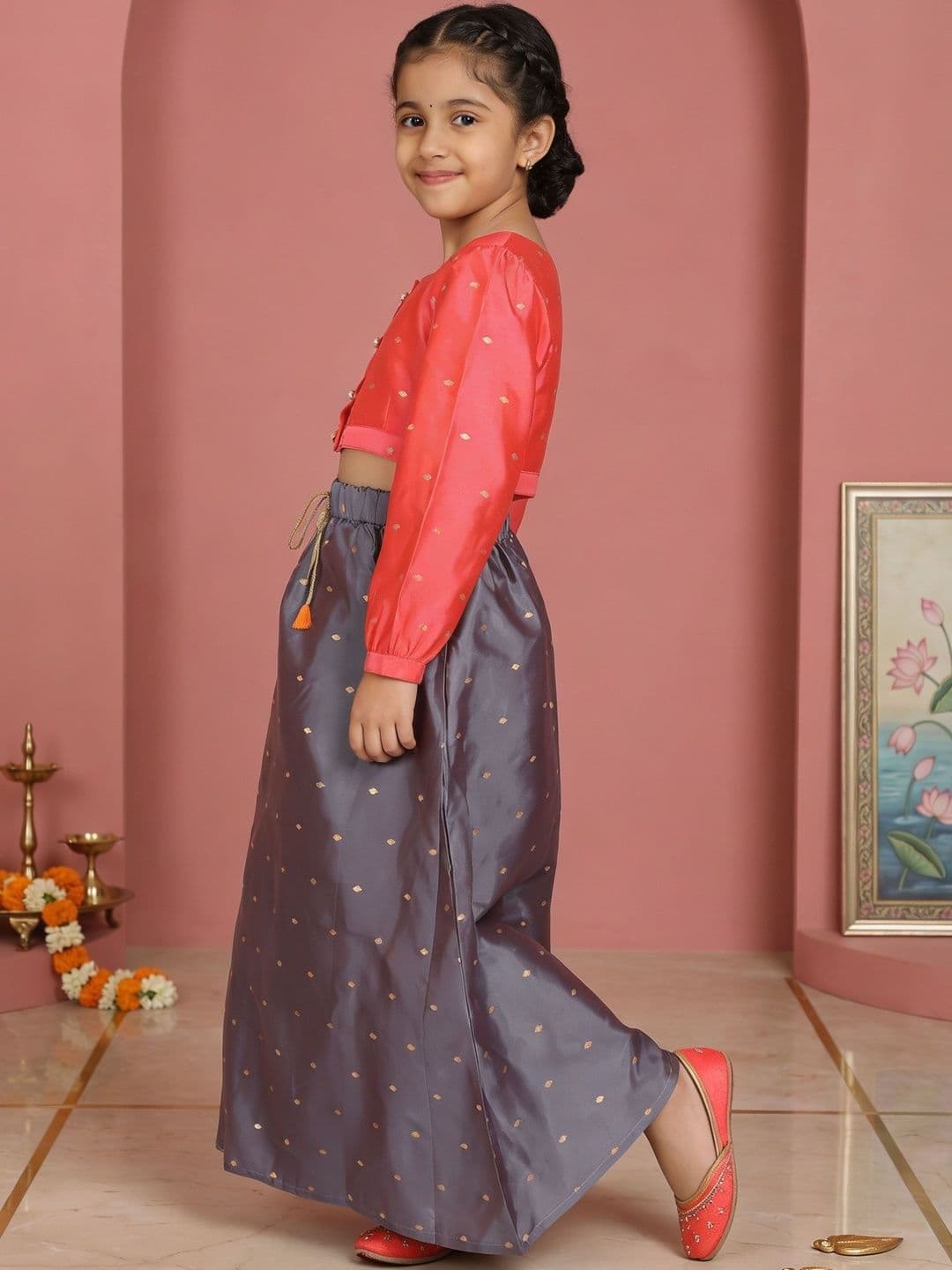 KiddoPanti Girls Embellished Ready to Wear Lehenga Choli Set thumbnail 3