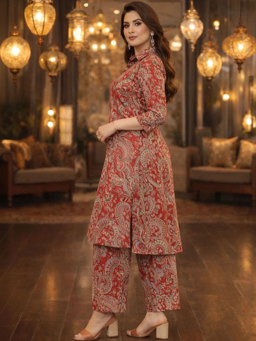 Demirner Women Paisley Printed Regular Pure Cotton Kurta with Trousers thumbnail 3