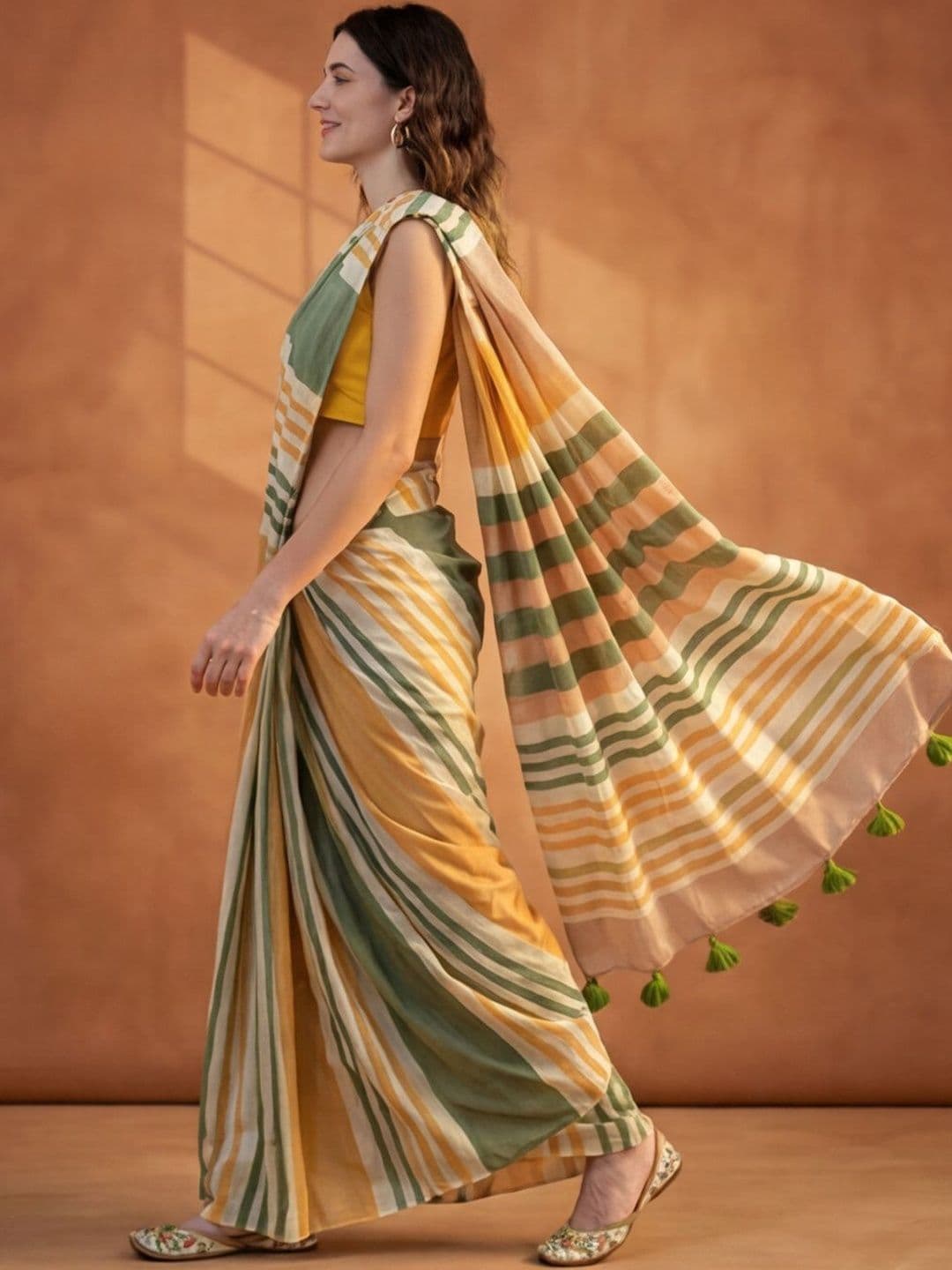 Jaipur Kurti Striped Pure Linen Handloom Saree thumbnail 5