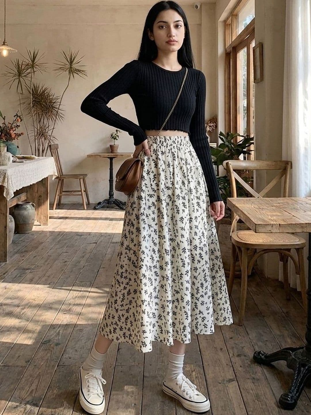 Zucchini Women Floral Micro or Ditsy Print Midi A-Line Skirt - view 1