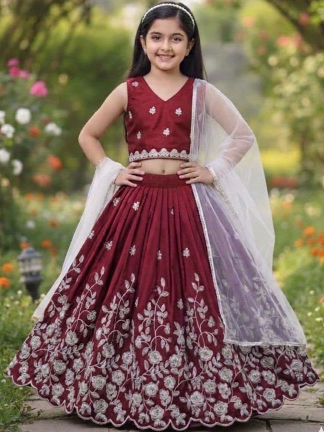 RJ ONLINE Girls Embroidered Thread Work Tie and Dye Ready to Wear Lehenga & Blouse With Dupatta - view 1