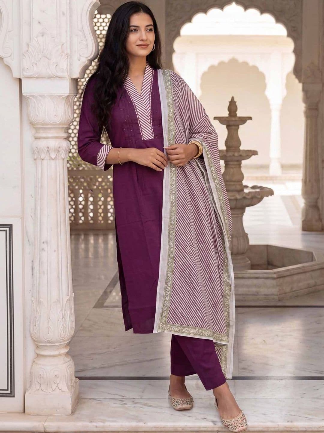 Indo Era Women Regular Thread Work Pure Cotton Kurta with Trousers & With Dupatta thumbnail 2