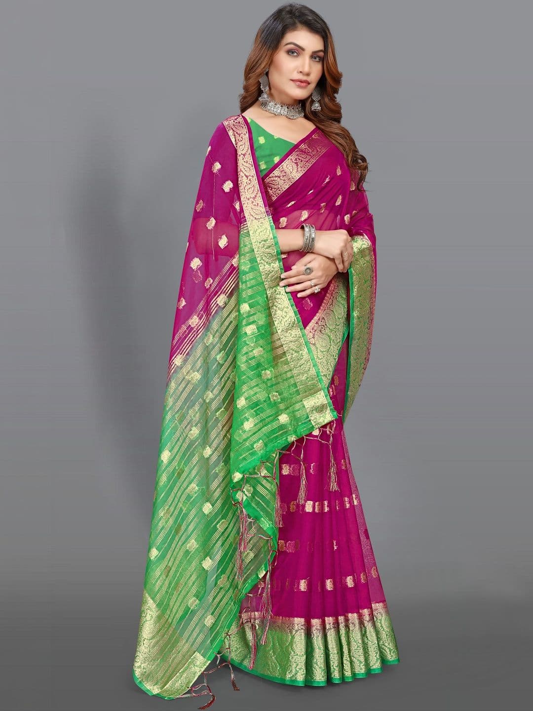 KOTHARI LGF Woven Design Zari Organza Heavy Work Bandhani Saree - view 1