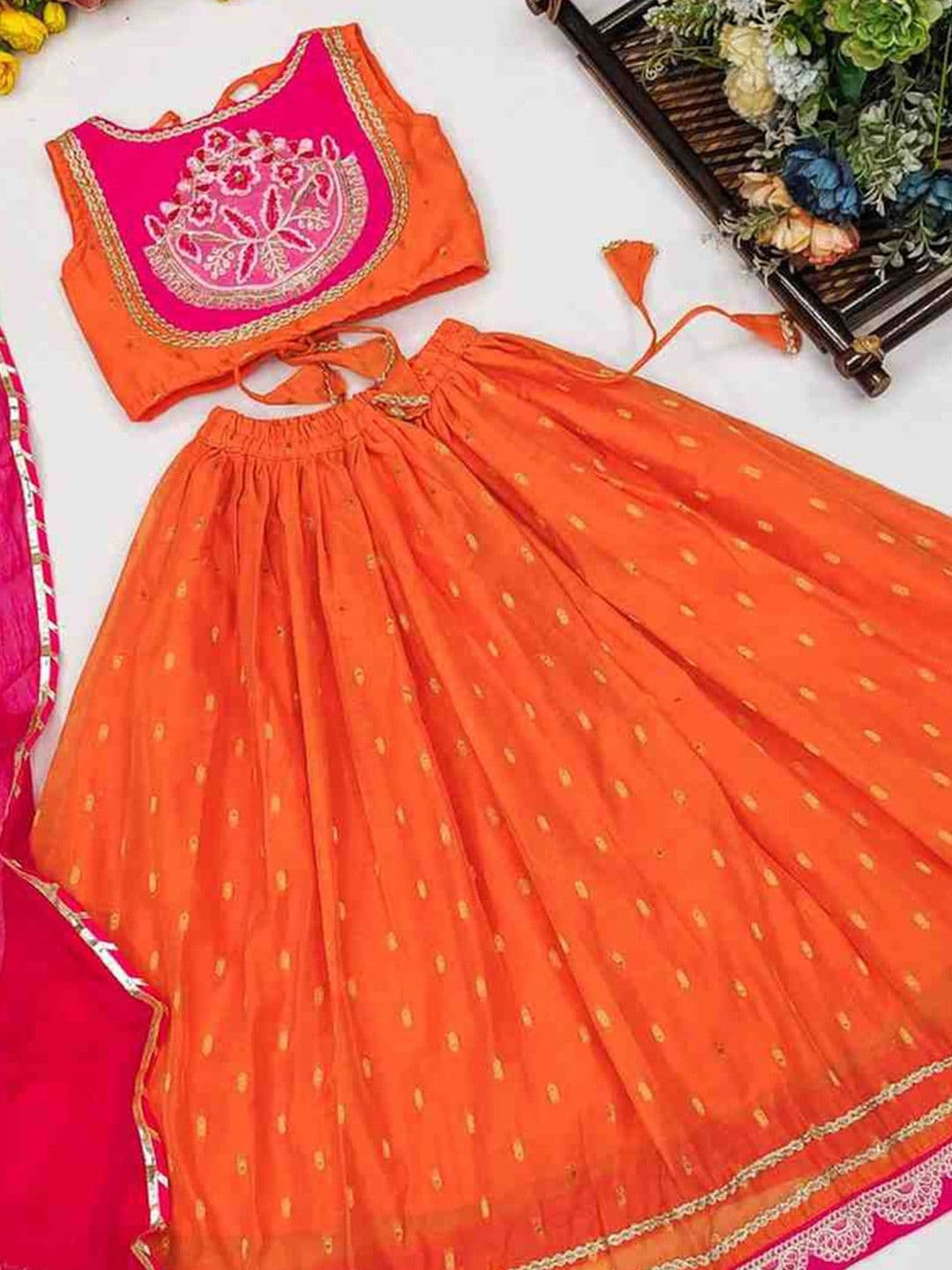 RJ ONLINE Girls Tie and Dye Ready to Wear Lehenga & Blouse With Dupatta thumbnail 2