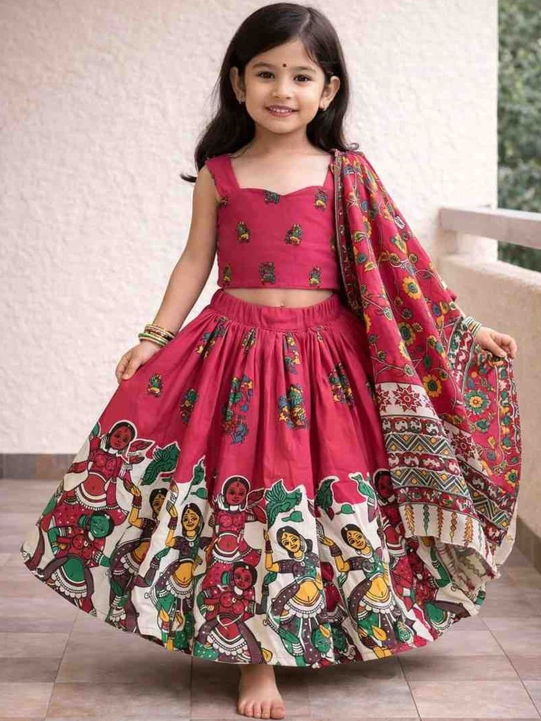 Sangria Girls Printed Square-Neck Flared Lehenga Choli - view 1