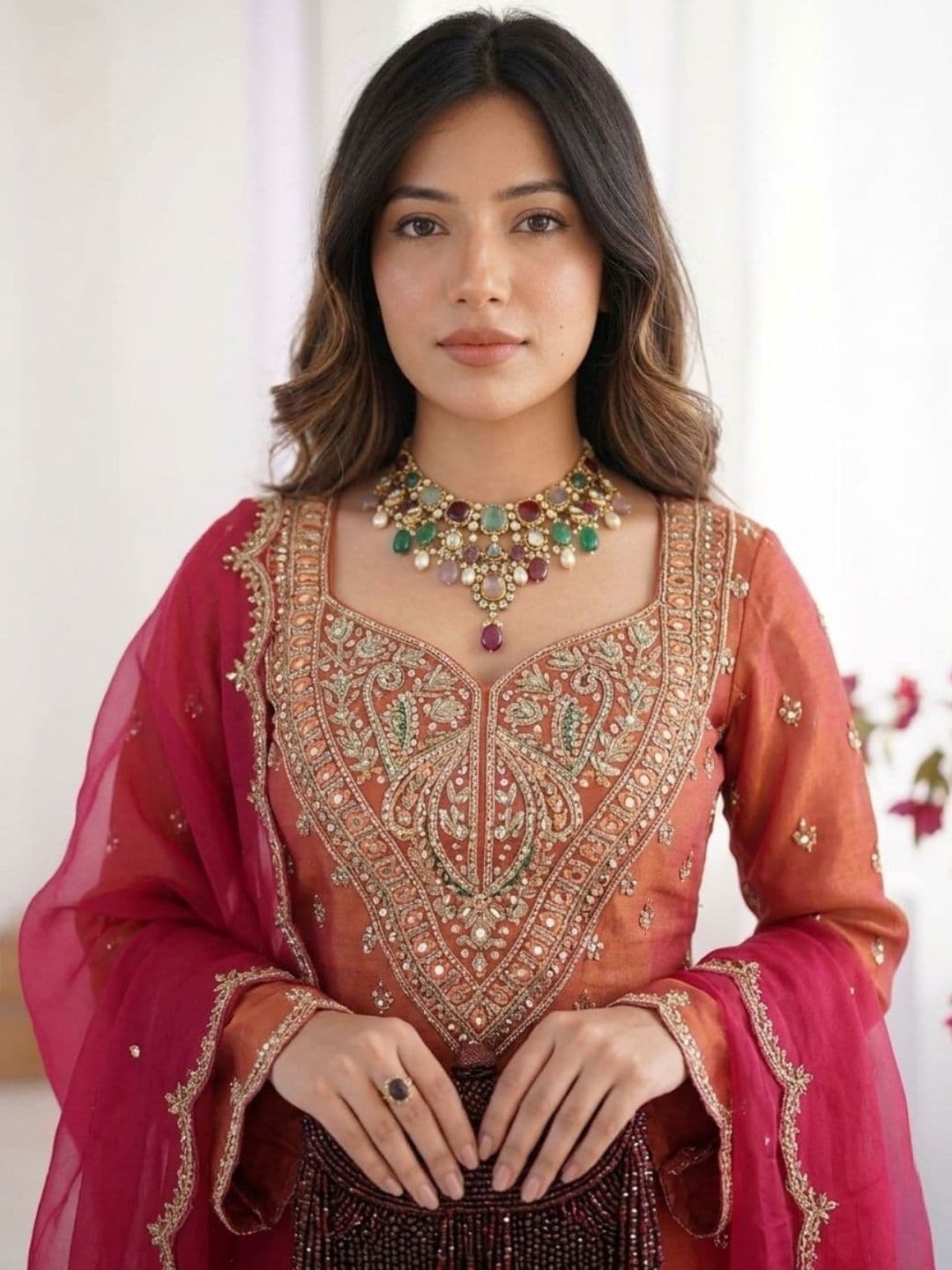 HERE&NOW X fwd Women Ethnic Motifs Embroidered Regular Thread Work Kurta with Sharara & With Dupatta thumbnail 3