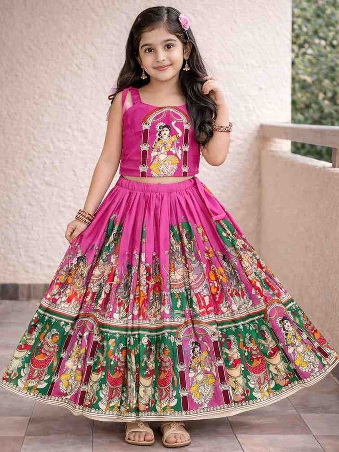 Sangria Girls Embroidered Round-Neck Flared Lehenga Choli thumbnail 2