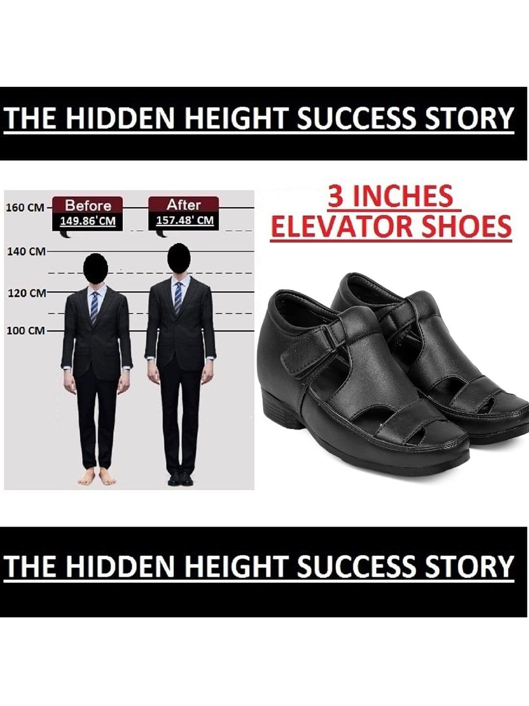 Bxxy Men 3 Inch Hidden Elevator Height Increasing Formal Shoe-Style Sandals thumbnail 2
