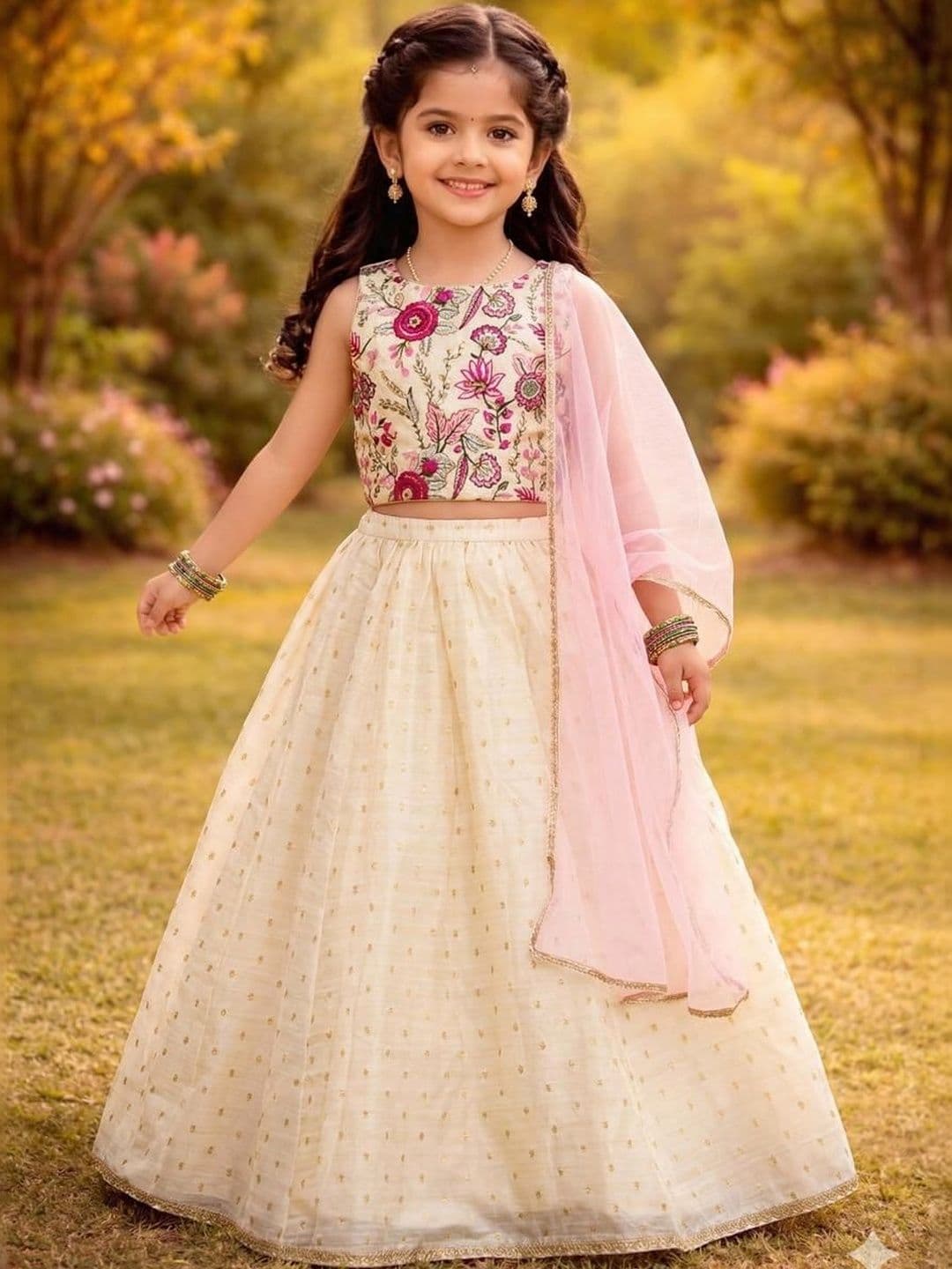 RJ ONLINE Girls Sequinned Tie and Dye Semi-Stitched Lehenga & Blouse With Dupatta - view 1