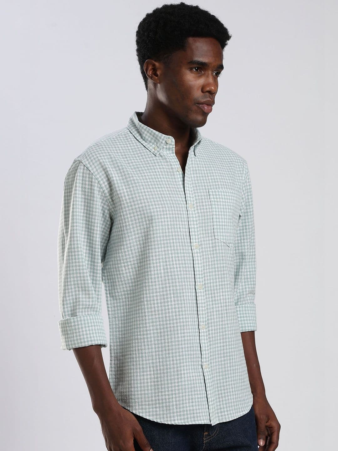 HERE&NOW Men Gingham Checks Checked Casual Shirt thumbnail 4