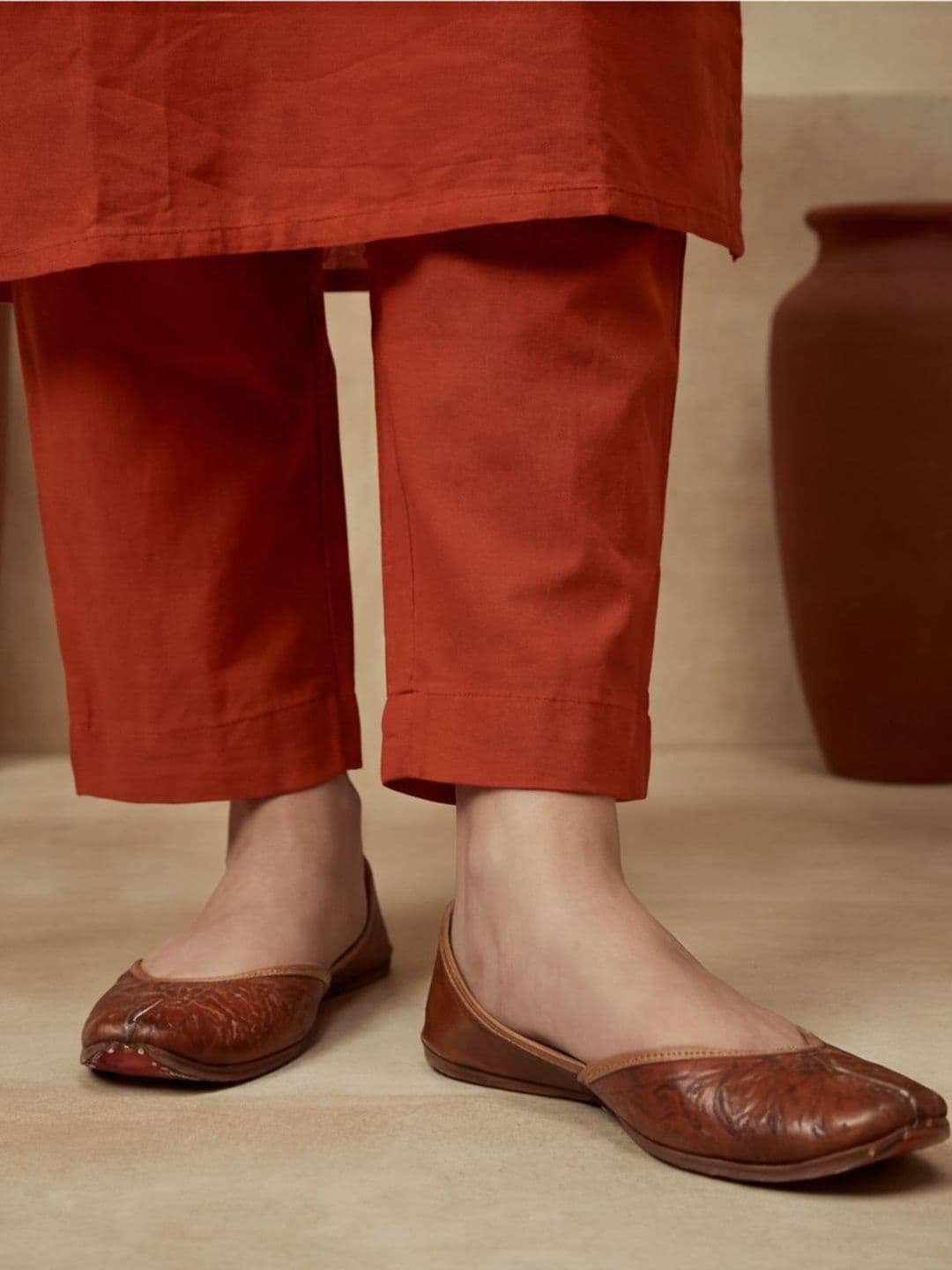 House of Pataudi Solid Embroidered Straight Cotton Kurta & Trousers Sets thumbnail 6