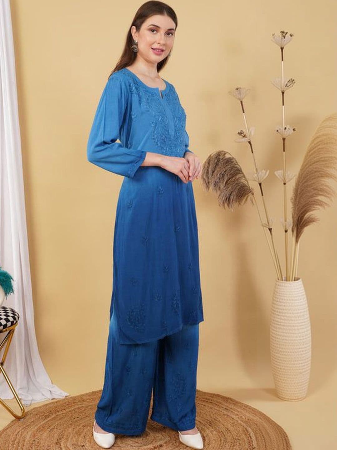 Classikari Women Embroidered Kurta with Palazzos thumbnail 2