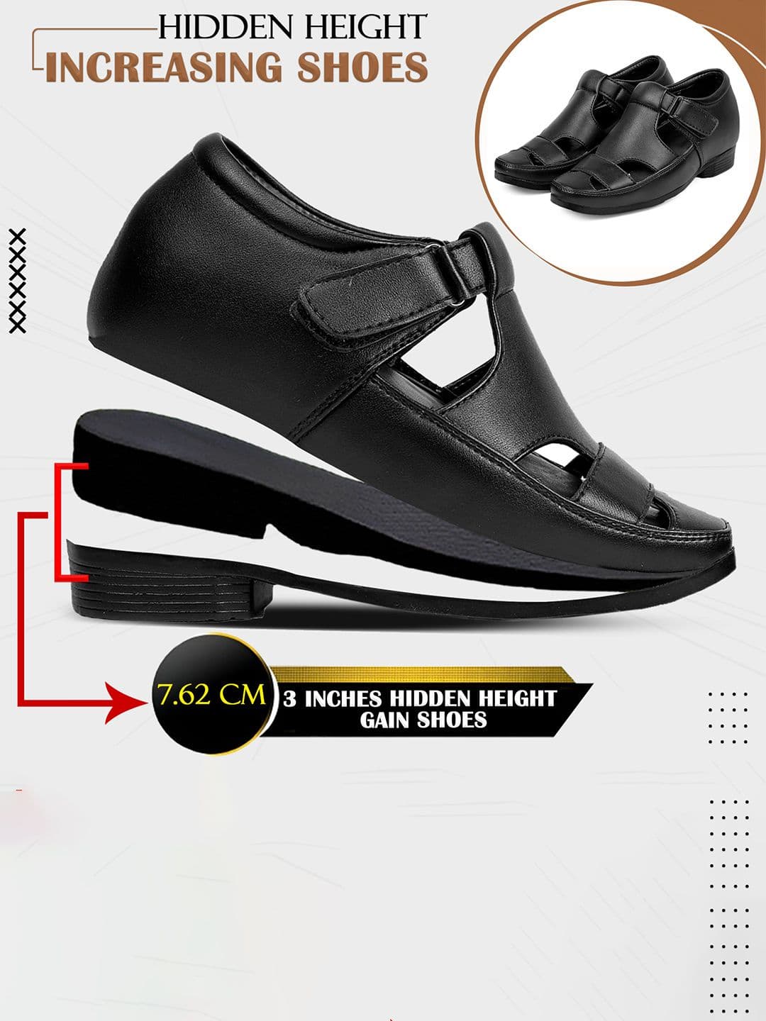 Bxxy Men 3 Inch Hidden Elevator Height Increasing Formal Shoe-Style Sandals thumbnail 3